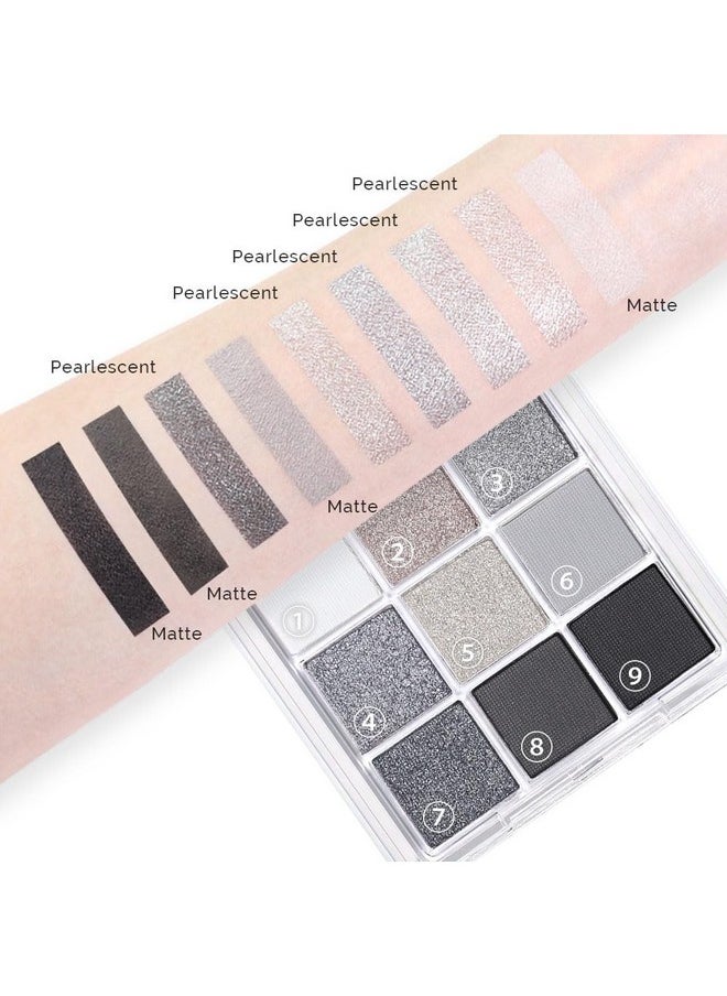 9 Colors Black Smokey Grey Gray Silver Glitter Shimmer Eye Shadow Makeup Palette Pigmented Black Matte Metallic Eyeshadow Makeup Palette Sombra Negra Para Ojos Para Ojos Brillantes