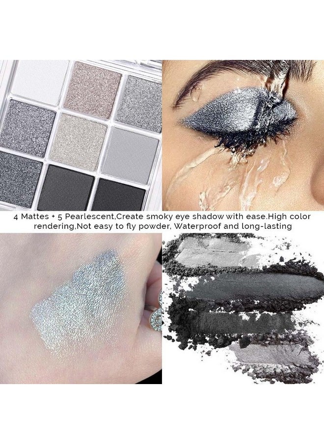 9 Colors Black Smokey Grey Gray Silver Glitter Shimmer Eye Shadow Makeup Palette Pigmented Black Matte Metallic Eyeshadow Makeup Palette Sombra Negra Para Ojos Para Ojos Brillantes