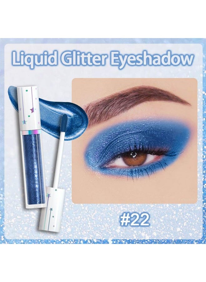 Liquid Shimmery Glitter Eyeshadow Eyeliner, High Pigment Colored Metallic Eyeshadow Stick Eyeliner, Waterproof Long Lasting Sparkle Eye Makeup Set For Women, 22# Royal Blue