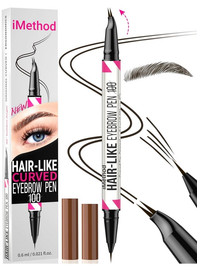 Curved Eyebrow Pen - Eyebrow Pencil 2-In-1 Dual-Ended Eyebrow Pen With Curved Tip And Precise Brush-Tip, Microblading Eyebrow Pen For Natural Hair-Like Brows, Long Lasting, Black Brown