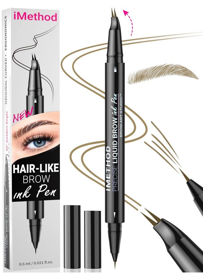 Curved Eyebrow Pen - Eyebrow Pencil, Brow Pencil 2-In-1 Dual-Ended Microblading Eyebrow Pen With Micro-Fork-Tip And Precise Brush-Tip Create Natural Hair-Like Brows, Last All-Day, Brown