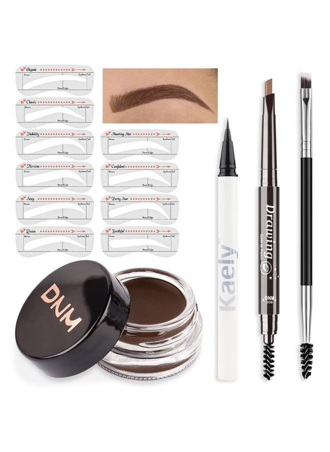 Eyebrow Stamp Pencil Kit For Eyebrows, Makeup Brow Stamp Trio Kit With Waterproof Eyebrow Pencil, Eyeliner, Eyebrow Pomade, 10 Eyebrow Stencils And Dual-Ended Eyebrow Brush, Kit-03# Chocolate