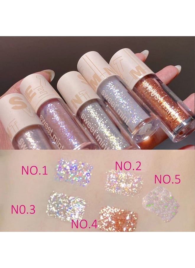 5Pcs Liquid Glitter Eyeshadow Set- Sparkling Metallic High Pigmented Glitter Eye Shadow Korean Crystals Makeup, Quick Drying Long Lasting Creates High-Impact Multi Dimensional Eye Looks