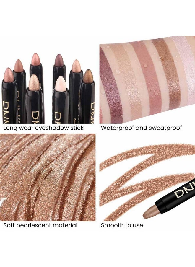 8Pcs Cream Eye Shadow Brightener Sticks Set For Eyes, Champagne Pearl Bronze Putty Sand Orchid Rose Gold Shimmer Matte Pencil Eye Shadow Crayon Applicator Stick Palette Makeup Waterproof Set08