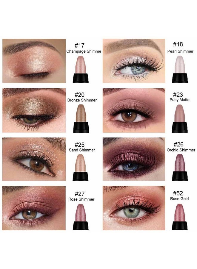 8Pcs Cream Eye Shadow Brightener Sticks Set For Eyes, Champagne Pearl Bronze Putty Sand Orchid Rose Gold Shimmer Matte Pencil Eye Shadow Crayon Applicator Stick Palette Makeup Waterproof Set08