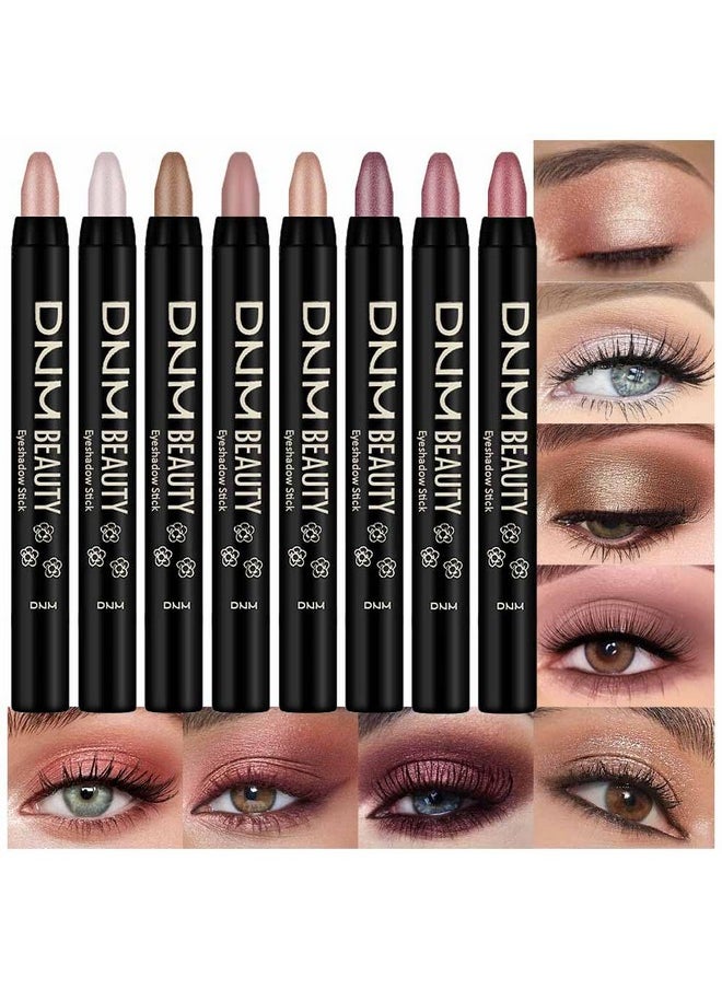 8Pcs Cream Eye Shadow Brightener Sticks Set For Eyes, Champagne Pearl Bronze Putty Sand Orchid Rose Gold Shimmer Matte Pencil Eye Shadow Crayon Applicator Stick Palette Makeup Waterproof Set08