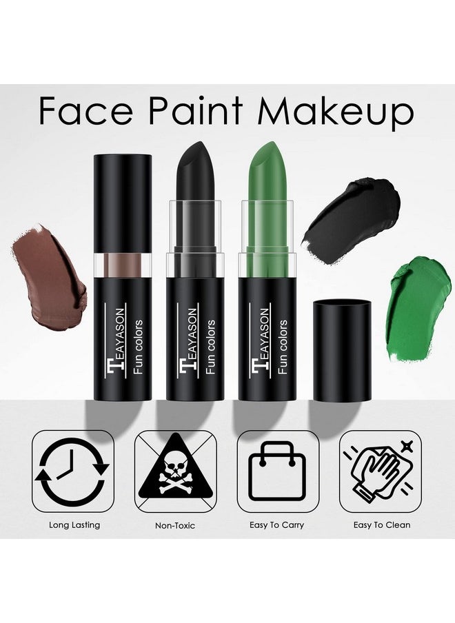 3 Colors Black Brown Green Face Body Paint Stick, Eye Black Baseball Sticks Camo Face Paint For Baseball/Football/Halloween/Cs/Hunting/Sfx Makeup Cream Face& Body Paint Easy To Blend-