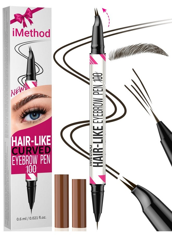 Curved Eyebrow Pen - Eyebrow Pencil, Brow Pencil 2-In-1 Dual-Ended Microblading Eyebrow Pen With Curved Tip And Precise Brush-Tip For Natural Hair-Like Brows, Last All-Day, Black Brown