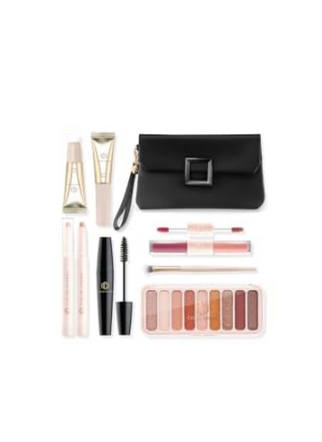 All In One Makeup Kit For Teens And Girls With Waterproof Handbag Makeup Kit Included 9 Colors Matte And Pearl Eyeshadow Palette Liquid Blush, Double Ended Lipgloss Concealer Brush Mascara