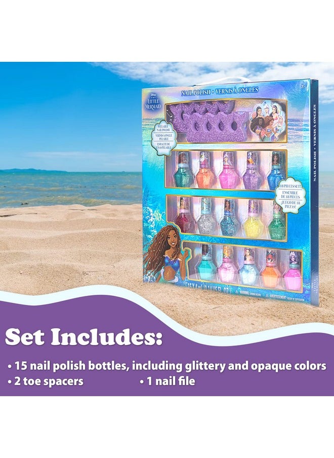 Disney The Little Mermaid Ariel Kids Washable Nail Polish Set, Pretend Play Makeup Beauty Set Birthday Toys Gift For 3 4 5 6 7 8 9 10 11 12 Years Old Kid