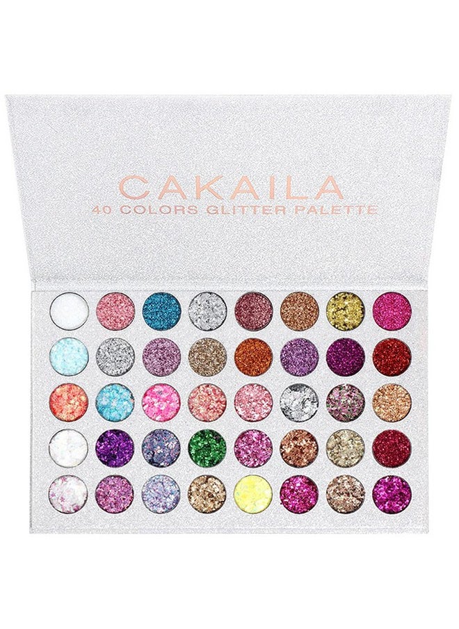 Cakaila 40 Colors Glitter Sparkle Eyeshadow Makeup Palette Pallets For Women Girls Black White Glitter Chunky Eyeshadow Pressed Powder Pink Shimmer Glue Gel Eyeshadow Sombras De Ojos Profesional