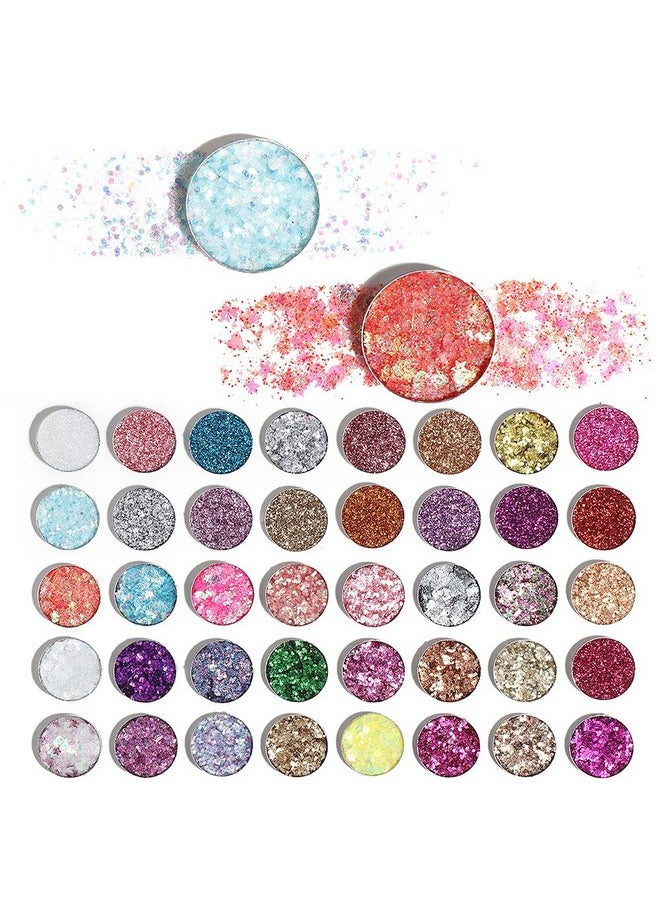 Cakaila 40 Colors Glitter Sparkle Eyeshadow Makeup Palette Pallets For Women Girls Black White Glitter Chunky Eyeshadow Pressed Powder Pink Shimmer Glue Gel Eyeshadow Sombras De Ojos Profesional