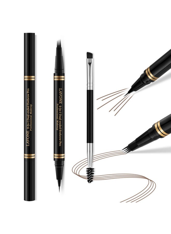 Eyebrow Pen Makeup Kit, With 4 Tip Waterproof Microblading Eyebrow Pencil, Eyeliner, Eyebrow Pomade And Dual-Ended Eyebrow Brush, Brow Pencil Eyebrow Kit For Natural Looking - Dark Brown