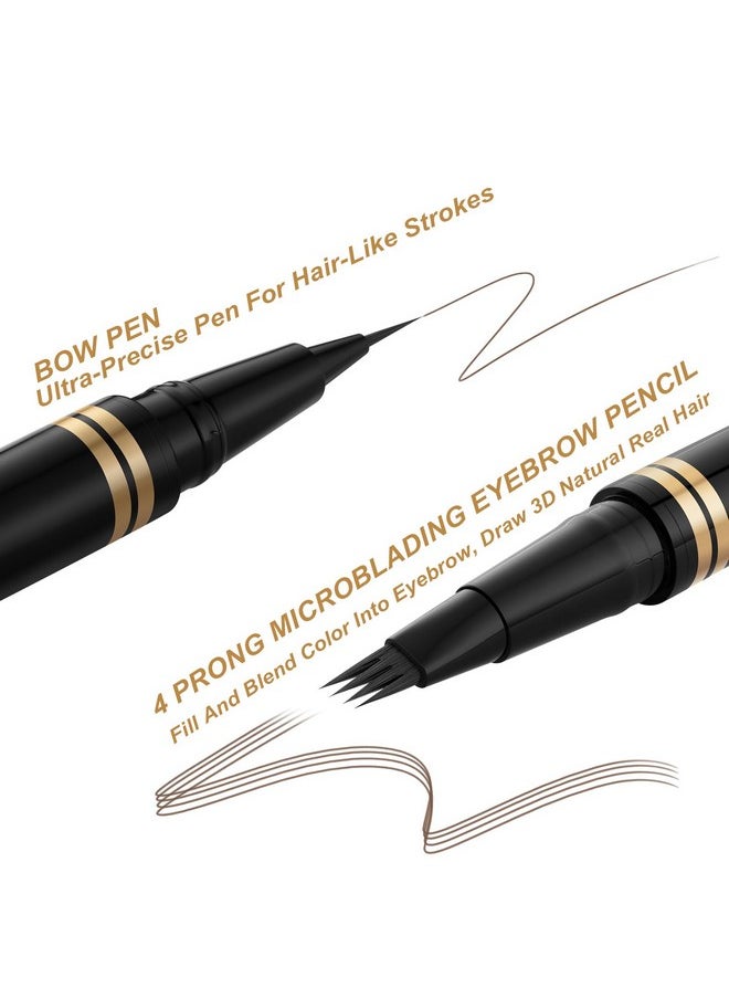 Eyebrow Pen Makeup Kit, With 4 Tip Waterproof Microblading Eyebrow Pencil, Eyeliner, Eyebrow Pomade And Dual-Ended Eyebrow Brush, Brow Pencil Eyebrow Kit For Natural Looking - Dark Brown