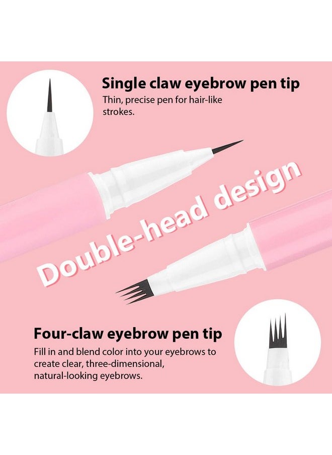 2Pcs Dark Brown Magic Microblading Dual-Ended Eyebrow Contouring Pen Brow Pencil, With 4 Brush Micro-Fork-Tips Applicator And Precise Brush-Tip, Hair Like Strokes, With Dual-Ended Eyebrow Brush