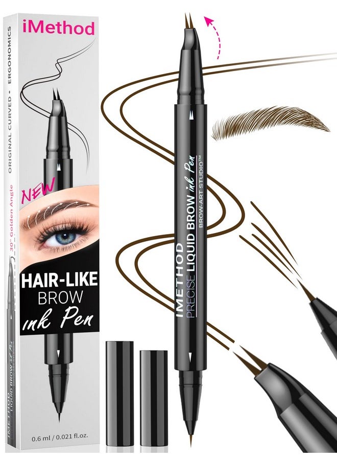 Curved Eyebrow Pen - Eyebrow Pencil, Brow Pencil 2-In-1 Dual-Ended Microblading Eyebrow Pen With Micro-Fork-Tip And Precise Brush-Tip Create Natural Hair-Like Brows, Last All-Day, Dark Brown