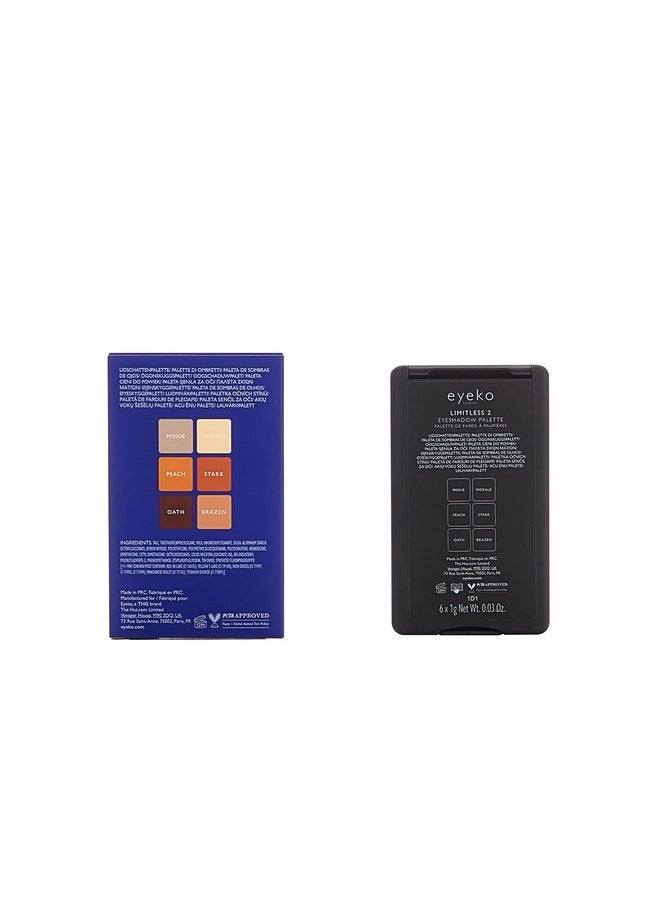 Limitless Eyeshadow Palette 2 - High Pigment - 6 Shades - Blendable Warm-Toned Medium Nudes And Golden Copper Shimmers - Lightweight - Vegan