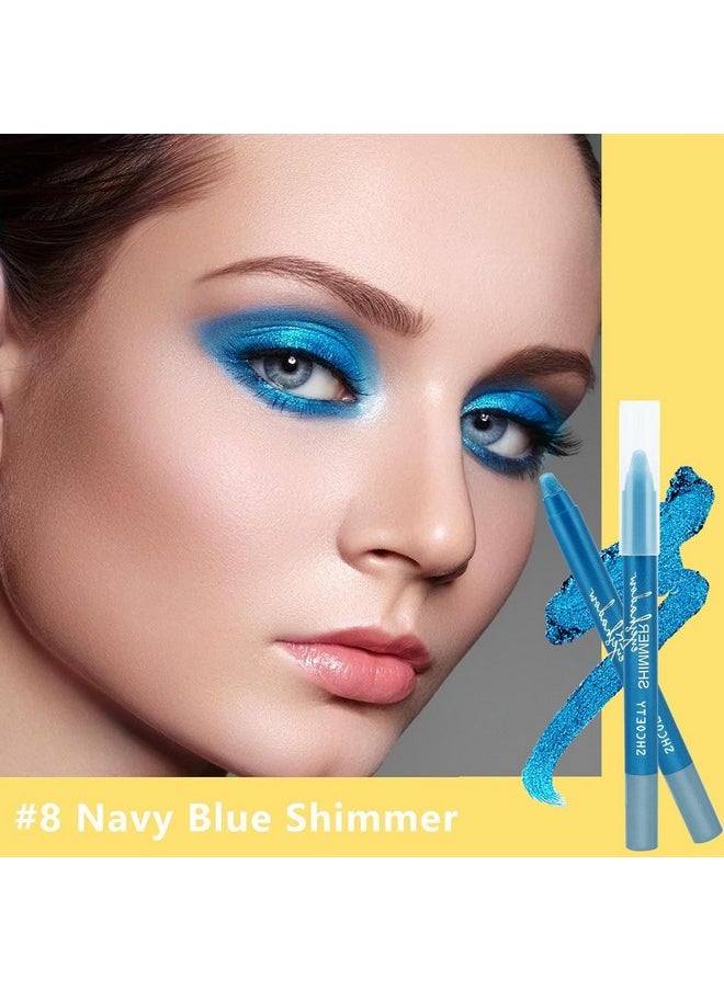 Blue Eyeshadow Stick, Highlighter Eye Liner,Eye Brightener Stick, Shimmer Creamy Eyeshadow, Waterproof Eyeshadow Pencil Long Lasting Eye Shadow Makeup.#8 Navy Blue Shimmer