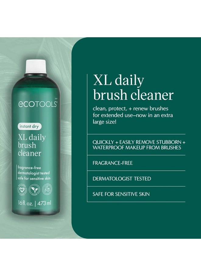 Xl Daily Brush Cleaner, Makeup Brush Spray Refill, Quick Dry Cleaning Solution For Beauty Tools, Fragrance Free, Extra Large Size, Cruelty-Free & Vegan, 16 Fl Oz./473 Ml. Bottle