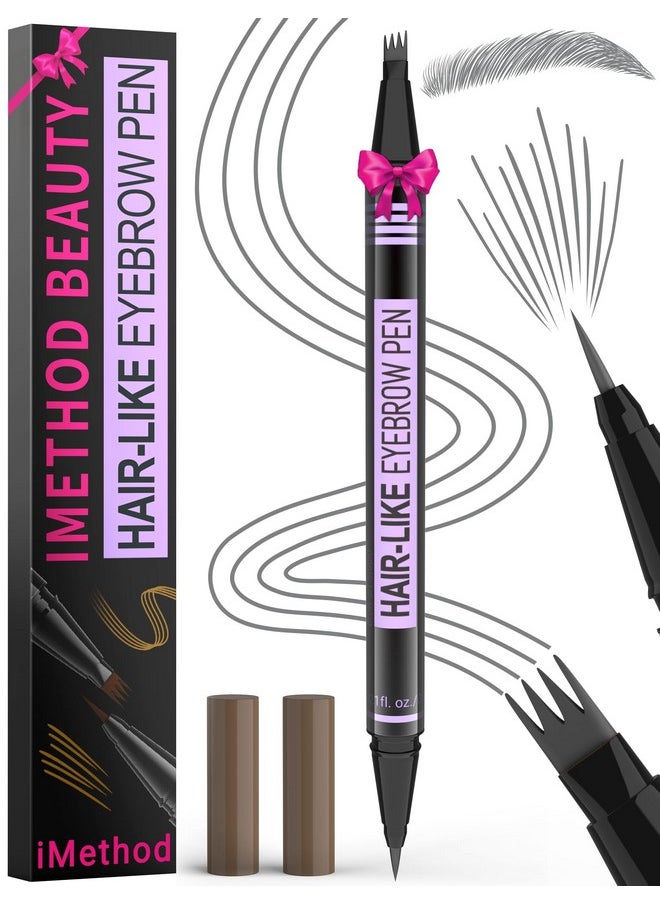 Eyebrow Pen - Eyebrow Pencil Magic 2-In-1 Eye Brow Pencils For Women With 4-Fork-Tip And Precise Brush-Tip Create Natural Hair-Like Brows, Last All Day, Microblading Eyebrow Pen, Grey