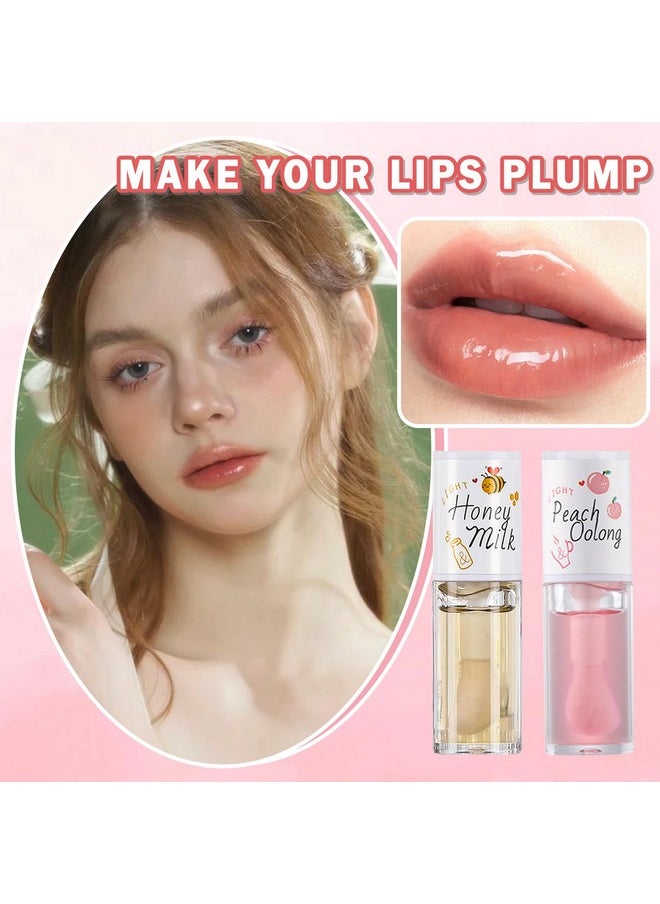 2 Pcs Hydrating Clear Lip Oil Jelly Honey Lip Gloss Korean Big Brush Lip Oil Gloss Long-Lasting Nourishing Lip Oils Plumping Lip Gloss Fresh Texture Clear Lip Gloss Lip Makeup