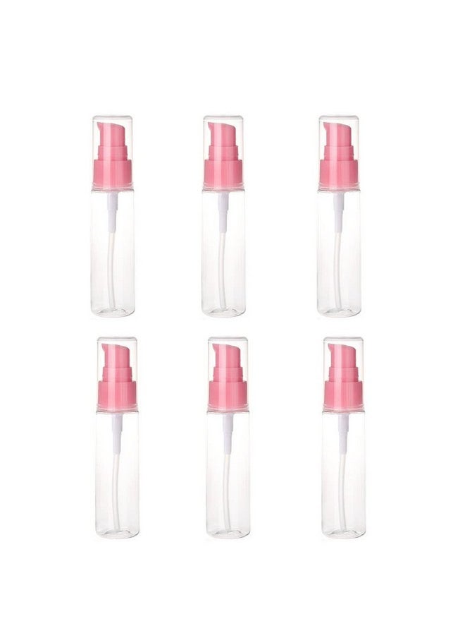 6Pcs 30Ml/1Oz Plastic Pump Bottle Empty Refillable Cream Shampoo Lotion Pump Bottle Sample Travel Bottles Toiletries Liquid Container Jar Pot Vial For Cosmetic Make-Up