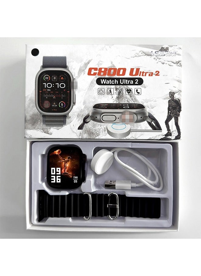 C800 Ultra2 Watch Ultra 2 - Smart Health Fitness Tracker Sport Watch +addition Charger and Watch Band -Black