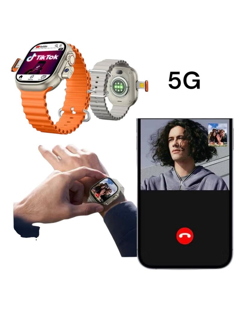 5G Ultra Max Plus Smartwatch 2.2 Inch HD Screen, SIM Card Slot, With Camera, For Ladies & Gents - Orange