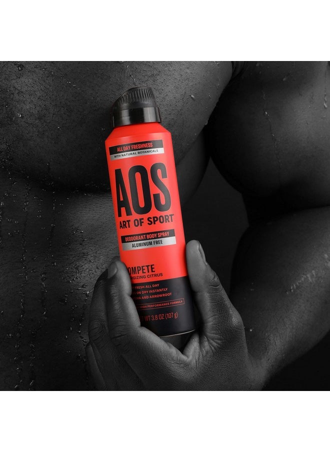 Men’S Body Spray Deodorant, Aluminum Free, Citrus Fragrance, Made With Natural Botanicals, Moisturizing Tea Tree Soap, Made For Athletes, Compete Scent, 3.8 Ounce (Pack Of 2)