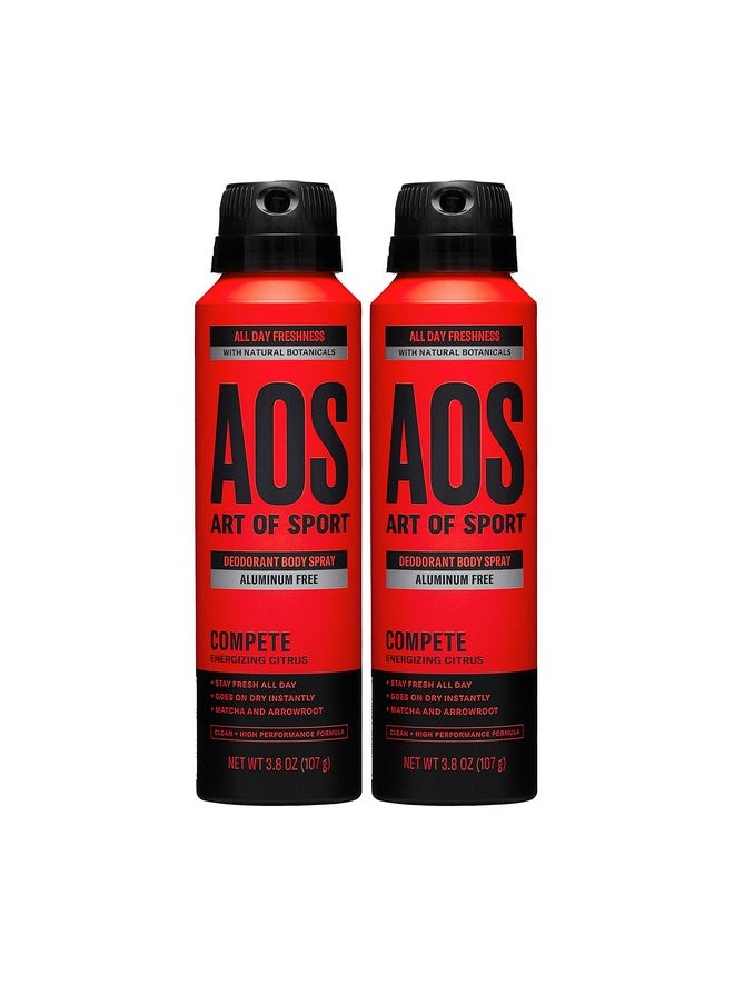 Men’S Body Spray Deodorant, Aluminum Free, Citrus Fragrance, Made With Natural Botanicals, Moisturizing Tea Tree Soap, Made For Athletes, Compete Scent, 3.8 Ounce (Pack Of 2)