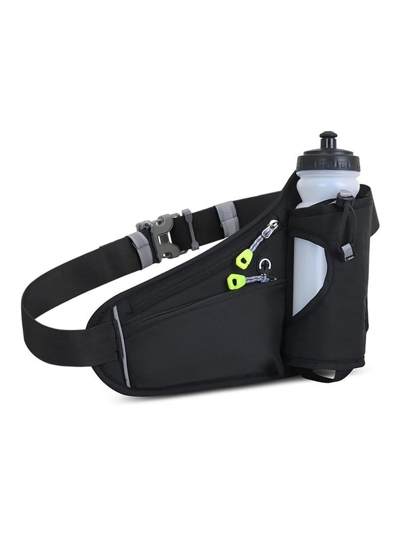 Fitness Running Waist Bag Can Hold Water Bottle Waterproof Outdoor Sports Phone Bag Men and Women Hiking Waist Bag Travel Bicycle Dog Walking Outdoor Sports Waist Bag (Black)