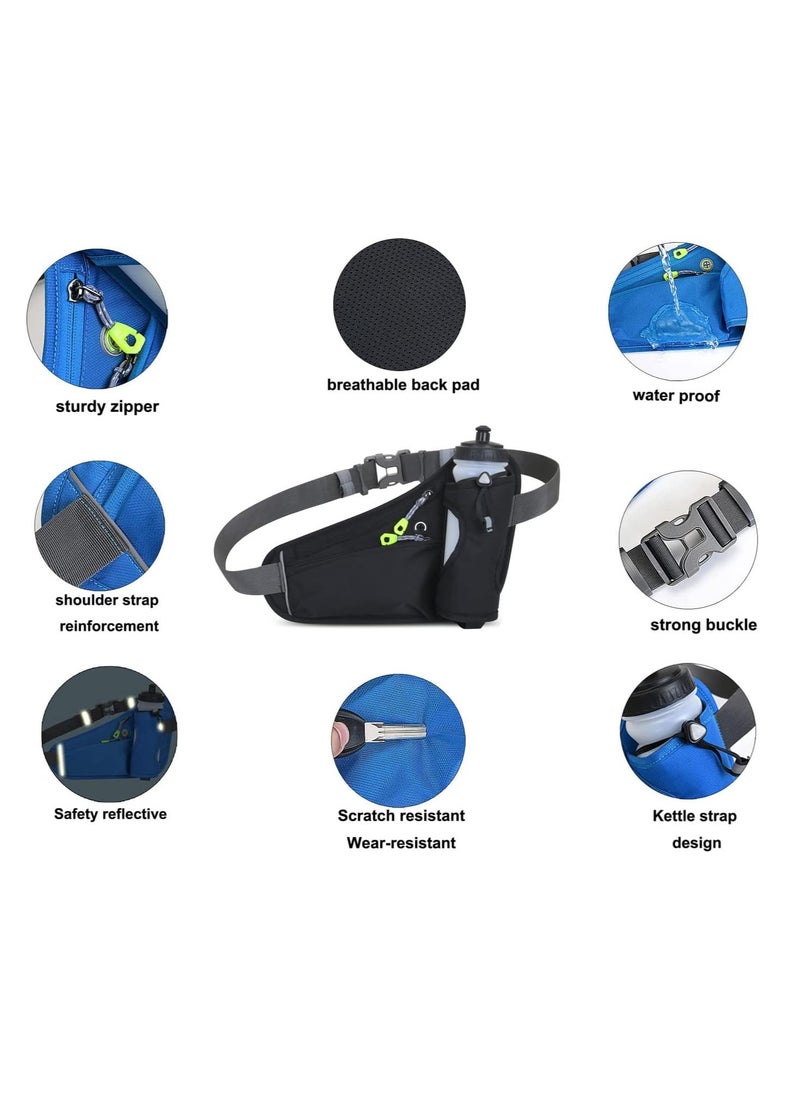 Fitness Running Waist Bag Can Hold Water Bottle Waterproof Outdoor Sports Phone Bag Men and Women Hiking Waist Bag Travel Bicycle Dog Walking Outdoor Sports Waist Bag (Black)