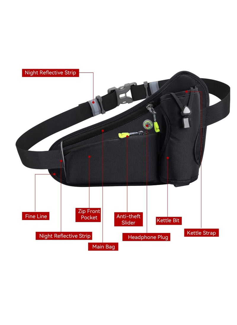 Fitness Running Waist Bag Can Hold Water Bottle Waterproof Outdoor Sports Phone Bag Men and Women Hiking Waist Bag Travel Bicycle Dog Walking Outdoor Sports Waist Bag (Black)