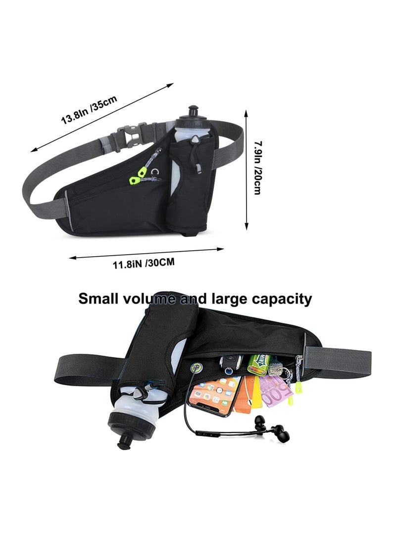 Fitness Running Waist Bag Can Hold Water Bottle Waterproof Outdoor Sports Phone Bag Men and Women Hiking Waist Bag Travel Bicycle Dog Walking Outdoor Sports Waist Bag (Black)