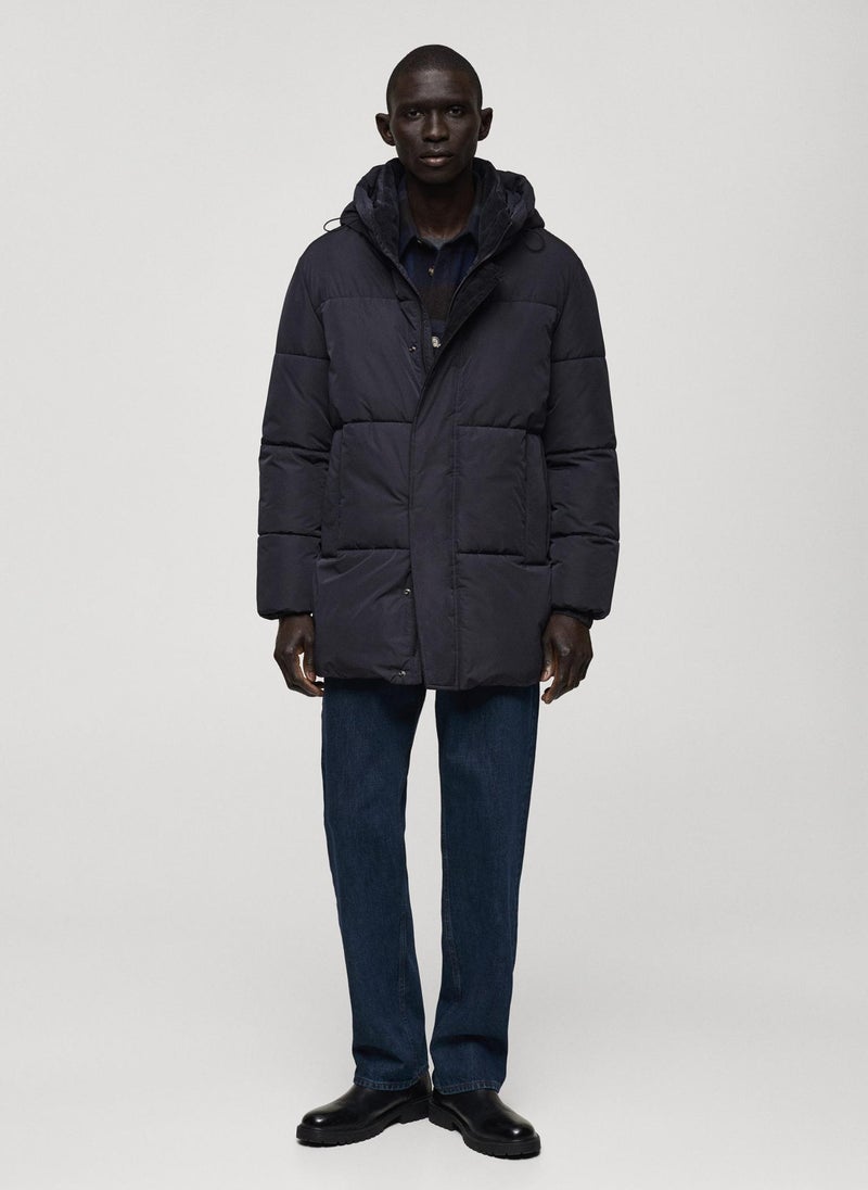 Water-Repellent Hooded Quilted Jacket