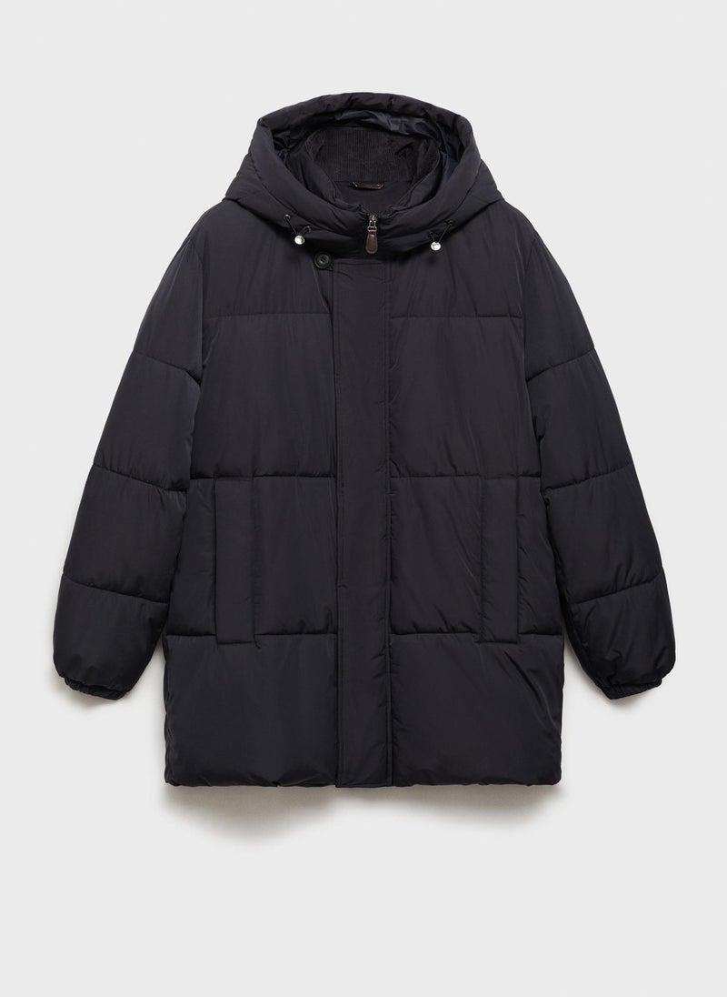 Water-Repellent Hooded Quilted Jacket