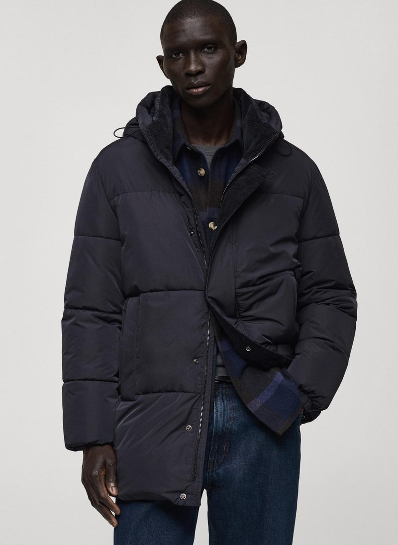 Water-Repellent Hooded Quilted Jacket