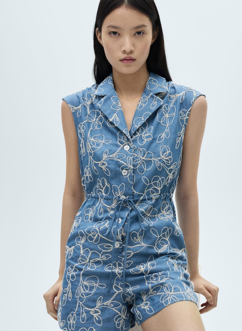 Denim Overalls With Embroidered Playsuit