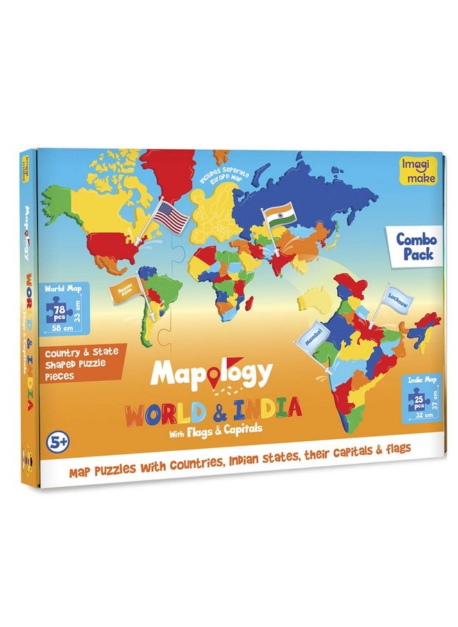 : Mapology India And World Maps With Capitals - Learn Capitals And Country Flags - Educational Toy For Kids Above 5 Years, Multicolor