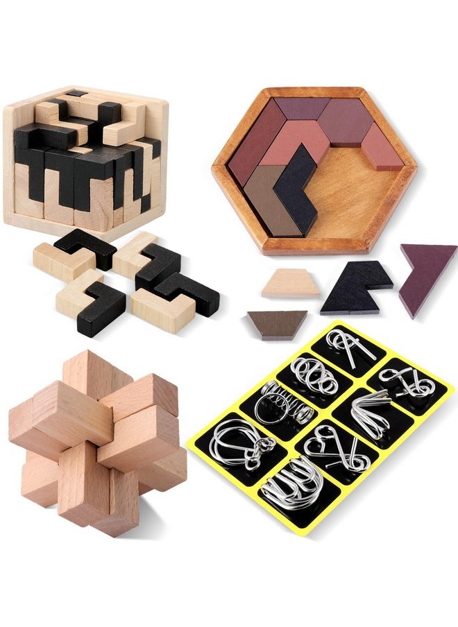 11 Pcs Brain Teaser Puzzles For Games Educational Toys Wooden And Metal Puzzles 3D Puzzles Unlock Interlock Iq Puzzles Box For Adults Challenge Gifts(B Style)