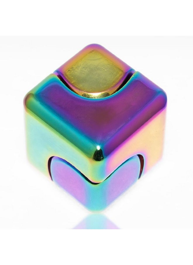 Qubi Cube Spinner 4-In-1 Spinning Toy- Helps With Anxiety, Adhd, Autism, Stress & Focus- Desktop Edc Fidgets Spinner Aluminum Alloy Build For Kids & Adults. Multi-Colored.