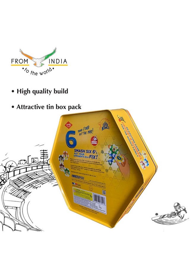6 Csk T20 Cricket Match Board Game For 9+ - Math’S Themed Indoor Game - Made In India (2-6 Players) - Kids, Teens, Adults And Families - Birthday Gift
