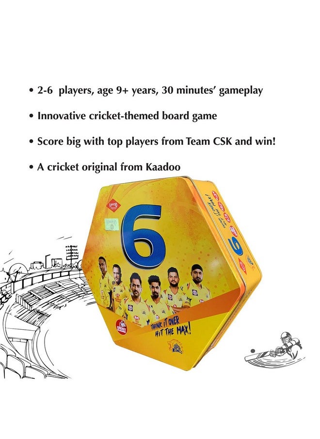 6 Csk T20 Cricket Match Board Game For 9+ - Math’S Themed Indoor Game - Made In India (2-6 Players) - Kids, Teens, Adults And Families - Birthday Gift