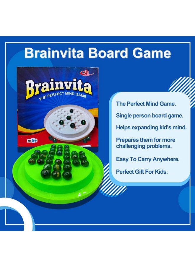 Brainvita Board Game With 32 Marbles | Marble Solitaire | Mind Challenging Single Player Game | Suitable For Ages 5 Years And Up