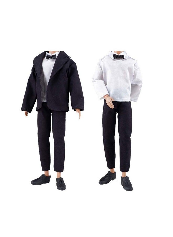 Wedding Set Beautiful Gown White Bride Dress Clothes With Veil And Groom Business Suit Outfit For Dolls（Doll Not Included）