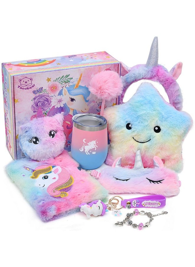 Unicorns Gifts For Girls Kids Toys 6 7 8 9 10 Years Old With Star Light Up Pillow Stationery Plush Diary With Lock Headband Eye Mask Water Bottle Teen Girl Birthday Christmas Unicorn Toy