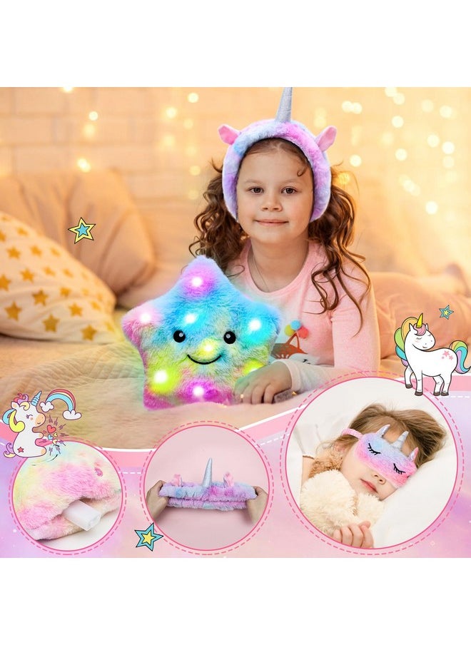 Unicorns Gifts For Girls Kids Toys 6 7 8 9 10 Years Old With Star Light Up Pillow Stationery Plush Diary With Lock Headband Eye Mask Water Bottle Teen Girl Birthday Christmas Unicorn Toy