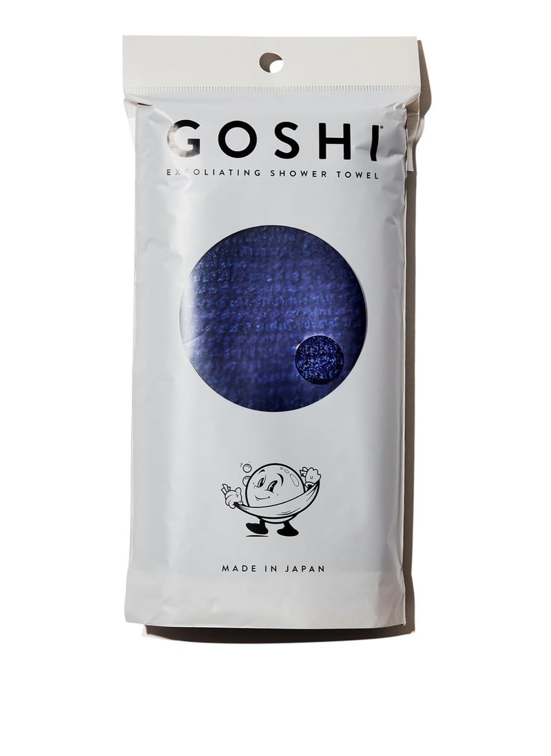 GOSHI Exfoliating Shower Towel - Rip-Resistant Exfoliating Washcloth for All Skin Types - Indigo Blue - Made in Japan