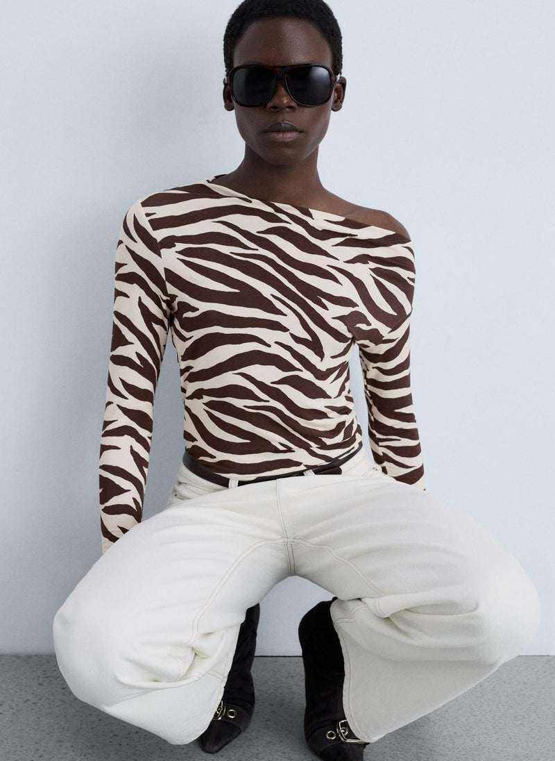 Zebra Asymmetrical Neck T-Shirt