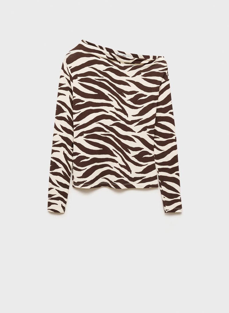 Zebra Asymmetrical Neck T-Shirt